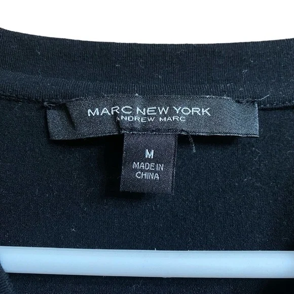 Marc New York Black VNeck Puffed Short Sleeve Blouse Top Size Medium - Picture 3 of 5